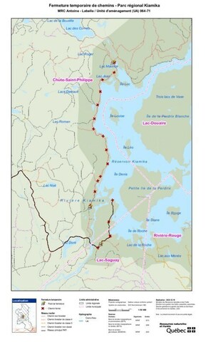 Fermeture temporaire de chemins - Parc rgional Kiamika (Groupe CNW/Ministre des Ressources naturelles et des Forts)
