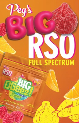 Grab a slice of life with The BIG OGeez!, a single mega-sized Peg's RSO gummy that's as big on flavor as it is potency.  One epic gummy, ten individual portions, and all the goodness of the classic Peg's RSO.