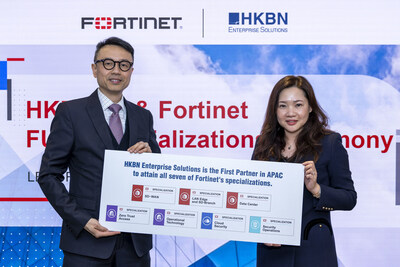 Breaking ground with yet another first in Asia for HKBN! (Pictured from left) Martin Ip, HKBN Co-Owner, Chief Technology Officer & Vice President of Sales Engineering, Enterprise Solutions; and Cherry Fung, Regional Director, Hong Kong, Macau and Mongolia, Fortinet.