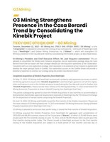 O3 Mining Strengthens Presence in the Casa Berardi Trend by Consolidating the Kinebik Project (CNW Group/O3 Mining Inc.)