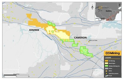 Figure 1: Kinebik and Cameron Properties (CNW Group/O3 Mining Inc.)