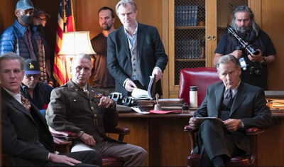 Will Roberts, as General George C. Marshall with Christopher Nolan during Oppenheimer shoot. (PRNewsfoto/NewsBlaze)