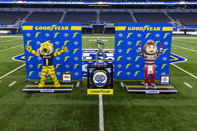 In celebration of the drive and outstanding performances this season by the teams advancing to the 88th Goodyear Cotton Bowl Classic, life-sized sculptures of Missouri’s Truman the Tiger and Ohio State’s Brutus Buckeye pose with the Field Scovell Trophy on Tuesday, Dec. 26, 2023 in Arlington, Texas. The teams will compete in the Goodyear Cotton Bowl Classic on Friday, Dec. 29. (Brandon Wade/AP Images for Goodyear)