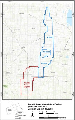 Figure 1 - The Donald Project Joint Venture Area (Blue), along with the Jackson Deposit (Red) where the Company holds a right of first refusal on development (CNW Group/Energy Fuels Inc.)