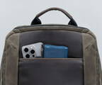 Leather front panel quick-access pocket closes with strong, rare-earth magnets