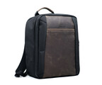 Tech Folio Backpack: black ballistic nylon + chocolate full-grain leather