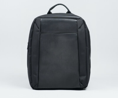 Tech Folio Backpack: black ballistic nylon + black full-grain leather