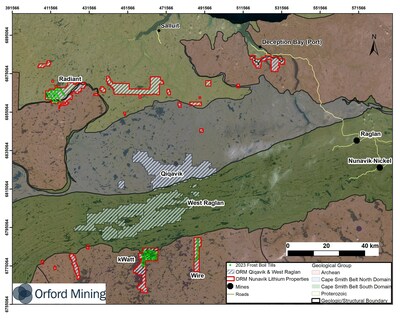 Figure 1: Location of Till Sample Sites on Nunavik Lithium Properties (CNW Group/Orford Mining Corporation)