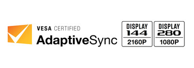 Example of a VESA Certified AdaptiveSync Dual Mode Logo indicating the certified refresh rate and vertical resolution for two certified speed-resolution modes.