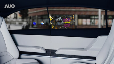AUO’s "Interactive Transparent Window" incorporates the integration of high-transparency Micro LED displays into the side windows of vehicles, providing touch functionality for entertainment, online video conferencing, and the exhibition of safety warning information.