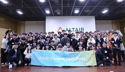 Students at the “Altair Student Tech Party” pose for a photo