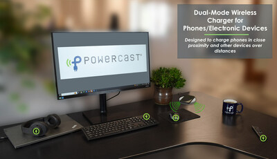 Dual technology RF/SmartInductive charger jointly developed by Powercast and Powermat is designed to charge phones placed on it, and RF-enabled devices placed near it.