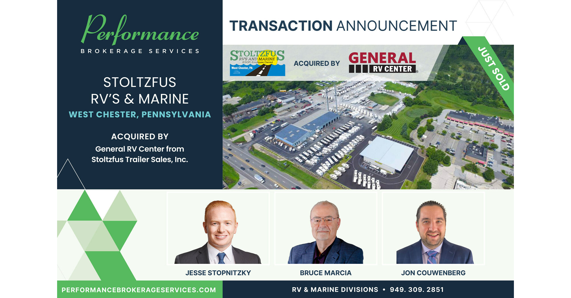 Performance Brokerage Services Advises on the Sale of Stoltzfus RV's