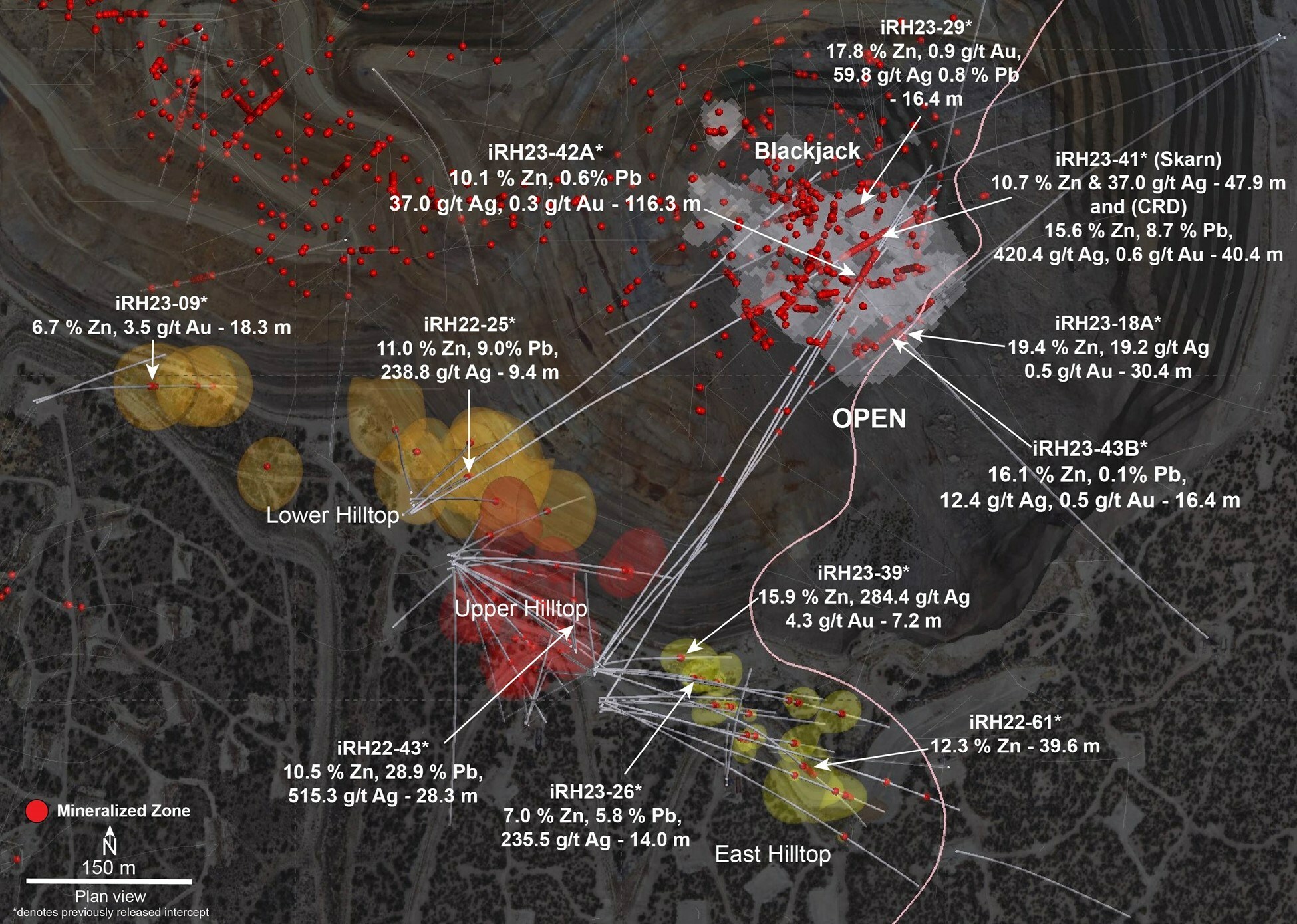 Figure 1 – Polymetallic Mineralization – Surface Plan - (all assays previously released) (CNW Group/i-80 Gold Corp)