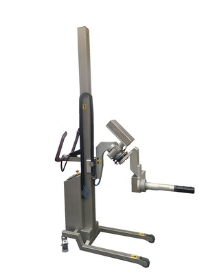 Packline Materials Handling Announce The Production Of Their New Stainless Extended Powered Vertical Spindle Attachment For Handling Rolls In A Clean Room Environment