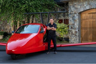 Mr. Sam Bousfield, Founder of Samson Sky and the designer of the Switchblade flying sports car. The Switchblade is a three-wheel, street legal vehicle that you drive from your garage to a nearby local airport. Once there, the wings swing out and the tail extends in under 3 minutes. You then fly your registered aircraft directly to your destination.