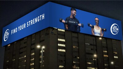 24 Hour Fitness Find Your Strength campaign three-sided digital out of home on The Reef building in LA (the largest digital billboard in North America).