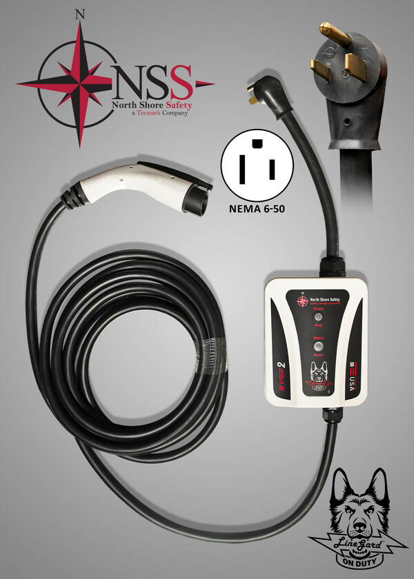 The USA made LineGard® EVSE2 incorporates North Shore Safety’s GFCI (Ground Fault Circuit Interrupter) Class C industrial level GFCI protection technology.  It is designed to meet and exceed the rigorous requirements of the National Electrical Code (NEC) and provides homeowners with a safe, efficient way to charge electric vehicles that is compatible with all popular EVs. The use of a J1772 to NACS adapter is required for Tesla vehicles. For more details visit https://www.nssltd.com/