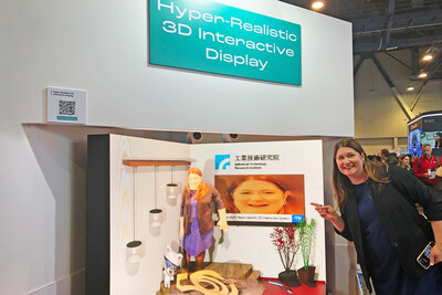 Jessica Boothe, Director of Market Research at CTA, engages with ITRI's Hyper-Realistic 3D Interactive Display, interacting with her digital avatar.