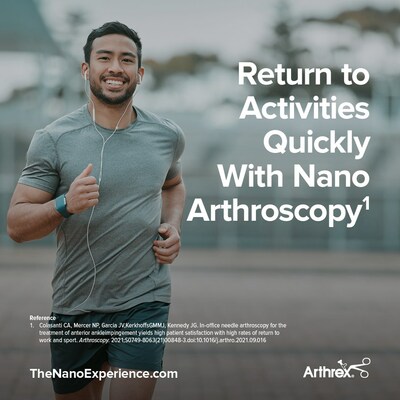 TheNanoExperience.com highlights the science and benefits of Nano arthroscopy, a modern, least-invasive orthopedic procedure that may allow for a quick return to activity.*

*Colasanti CA, et al. Arthroscopy. 2022;38(4):1302-a