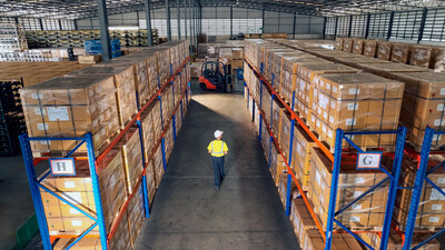 Aerial view of warehouse workers Working and Walking in a Distribution Warehouse
