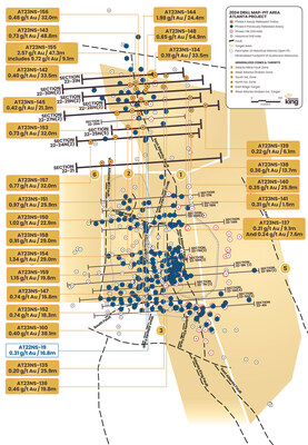 Figure 2. Location map for holes reported in this news release along eight drill sections shown below in Figures 3-10. Shallow drill holes on the mine dumps have been removed from the plot for clarity. (CNW Group/Nevada King Gold Corp.)