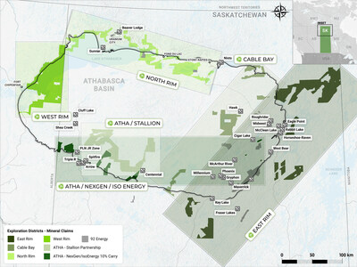 Figure 1: ATHA Energy Land Package & Exploration Districts (CNW Group/ATHA Energy Corp.)