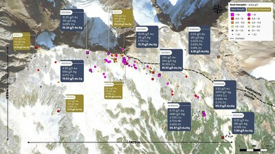 Figure 2: Copper Ridge map highlighting outcrop sample grades. (CNW Group/Prospect Ridge Resources Corp.)