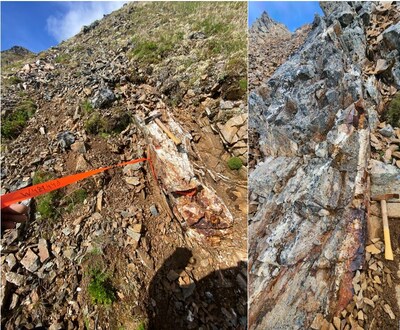 Figure 3: Photograph of the vein in sample W489443 (left) and in sample W501810 (right). (CNW Group/Prospect Ridge Resources Corp.)