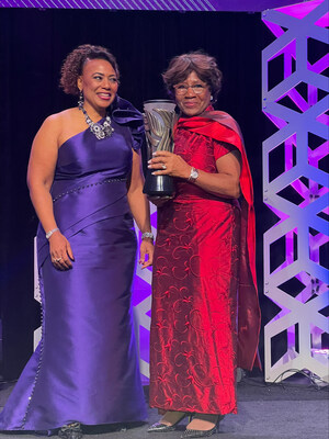 2024 Photo of Dr. Bernice King (left) and Mrs. Deloris Jordan (right) at the 2024 Beloved Community Awards. Photo by Kandace Farrar, Associate Dean for Advancement, UNC School of Social Work.