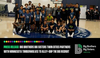 Minnesota Timberwolves with the 2023 Junior Dream Team of Littles (Youth) from Big Brothers Big Sisters Twin Cities