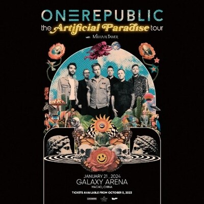OneRepublic will take fans on an exhilarating musical journey with their brand-new world tour show titled “OneRepublic The Artificial Paradise Tour in Macao” on January 21, making them the first Western band ever to grace the stage at Galaxy Arena. (PRNewsfoto/Galaxy Macau)