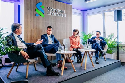 From left to right. Moderator Mr Ben Hung, CEO, Asia, at Standard Chartered Bank; Mr Roy Gori, President and CEO of Manulife; Ms Jane Sun, CEO of Trip.com Group and Mr Geoff Lee, Executive Director, Head of Private Markets and Head of Technology at Khazanah Nasional.