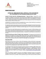 Africa Oil Announces Final Approval for an Increase of its Interest in the Orange Basin Block 3B/4B (CNW Group/Africa Oil Corp.)