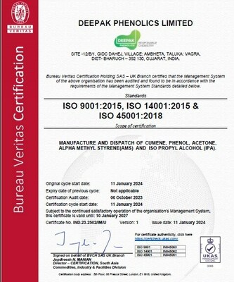 Deepak Phenolics is now an ISO Certified Company