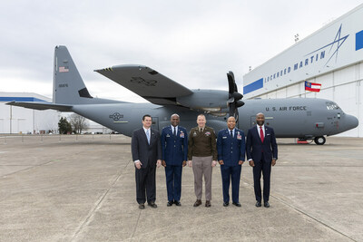 Lockheed Martin delivered the first of eight C-130J-30 Super Hercules airlifters to the Georgia Air National Guard today. From l to r: U.S. Rep. Austin Scott (GA-08); Col. Sheldon Wilson, commander of the 165th Airlift Wing; Maj. Gen. Thomas Carden, adjutant general of the Georgia Department of Defense; Maj. Gen. Konata Crumbly, commander of the Georgia Air National Guard; and Rod McLean, vice president & general manager, Air Mobility & Maritime Missions line of business, Lockheed Martin.
