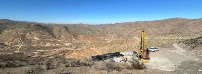 Diamond drilling operations underway across large-scale porphyry targets located immediately adjacent to Hot Chili’s Cortadera copper-gold mineral resource. View looking west-southwest across Cortadera deposit valley (CNW Group/Hot Chili Limited)
