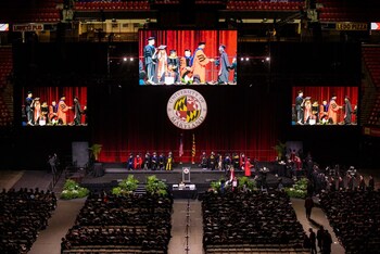 Theatrixx technology at a University of Maryland commencement event - Photo Credit: Pete Redel