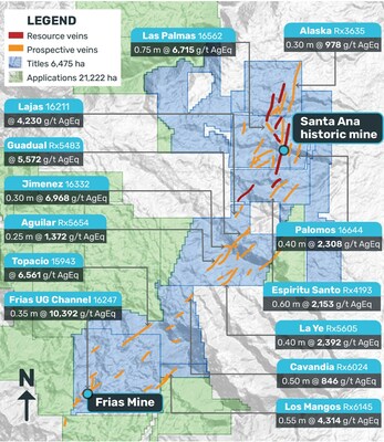 Map 1.  Santa Ana ? prospective veins recognized to date, which will potentially increase the resource. (CNW Group/Outcrop Silver & Gold Corporation)