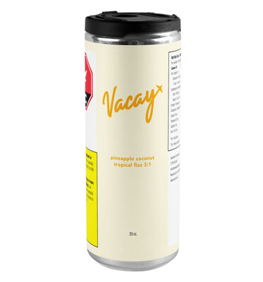VACAY Pineapple Coconut Tropical Fizz 3:1: a hybrid carbonated drink with 2-3mg THC and 6.4mg-8.6mg CBD, this beverage will transport your tastebuds to island paradise with a burst of tangy pineapple flavours mixed with creamy undernotes of coconut. (CNW Group/Aurora Cannabis Inc.)