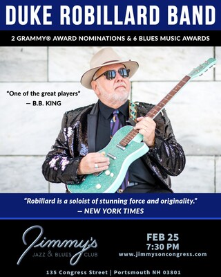 Iconic Blues Guitarist DUKE ROBILLARD performs at Jimmy's Jazz & Blues Club on Sunday February 25 at 7:30 P.M. Tickets available at Ticketmaster.com and www.JimmysOnCongress.com.