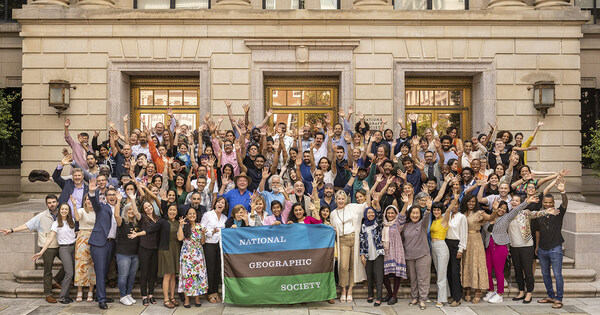 Washington, D.C. National Geographic Headquarters. June 13, 2023. Group photo of Explorers, senior leadership and staff who have gathered for the National Geographic Explorers Festival.