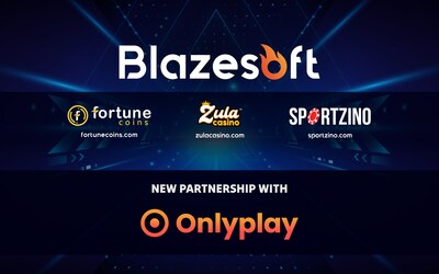 Blazesoft has reached a partnership with OnlyPlay for its three free-to-play casino brands - Fortune Coins. Zula Casino, and Sportzino. (CNW Group/Blazesoft Ltd.)