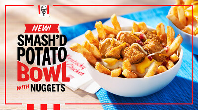 KFC Smash’d Potato Bowls are filled to the brim with all your comfort food favorites, including a layer of KFC’s famous mashed potatoes, topped with Secret Recipe Fries, warm cheese sauce, crispy bacon crumbles and a sprinkle of three-cheese blend. Add five of KFC’s hand-breaded, fan-favorite chicken nuggets for only $2 more at participating locations.