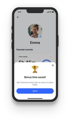 Aura’s Bonus Time feature allows you to extend your kid’s daily time when you want to reward good behavior – or if you just need to finish cooking dinner.