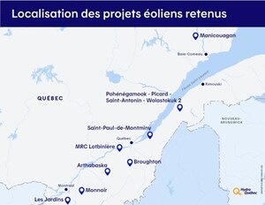 Hydro-Québec retient huit soumissions totalisant 1 550 MW d'énergie éolienne