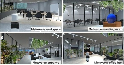 Workspace, meeting room, entrance, and office bar of the Metaverse Office