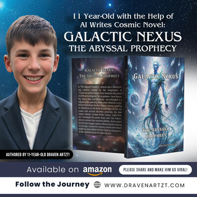 Dreamer at 11, Draven Artzt, author of 'Galactic Nexus - The Abyssal Prophecy.' Unleashing imagination beyond the cosmos, his journey into the multiverse is just beginning. #YoungAuthor #CosmicDreamer