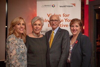 L to R: The Barrett Family Foundation invests $30 Million in World Vision Canada's Youth Ready program, making it the largest private donation in the international NGO's 67-year history in Canada. (L to R: Rebecca Barrett, Francine Rouleau-Barrett, Robert (Bob) Barrett, and Kim Barrett McKenna). (CNW Group/World Vision Canada)