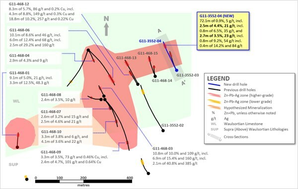Exhibit 1. Plan View of Last Step-Out Hole of 2023 Drill Program at Ballywire (CNW Group/Group Eleven Resources Corp.) Exhibit 1. Plan View of Last Step-Out Hole of 2023 Drill Program at Ballywire (CNW Group/Group Eleven Resources Corp.)